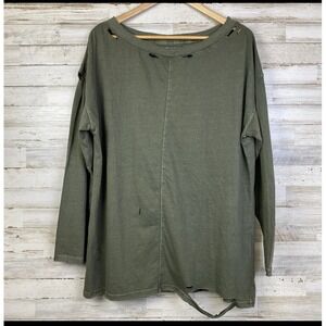 NWT BDG Urban Outfitters Top M Moss Green Grunge Distressed Long Sleeve Cotton